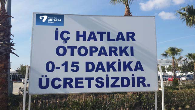 Antalya Havalimanı İç Hatlar Ödeme Ücretleri ve Otopark ücreti