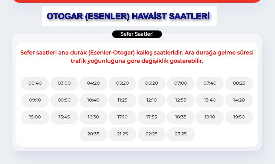 Otogar Esenler Havaist Saetleri