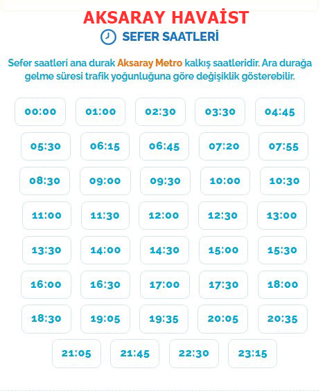 aksaray metro havaist sefer saatleri