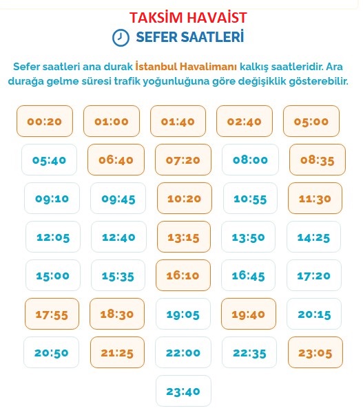 4.Levent Havaist Otobüs kalkış saatleri