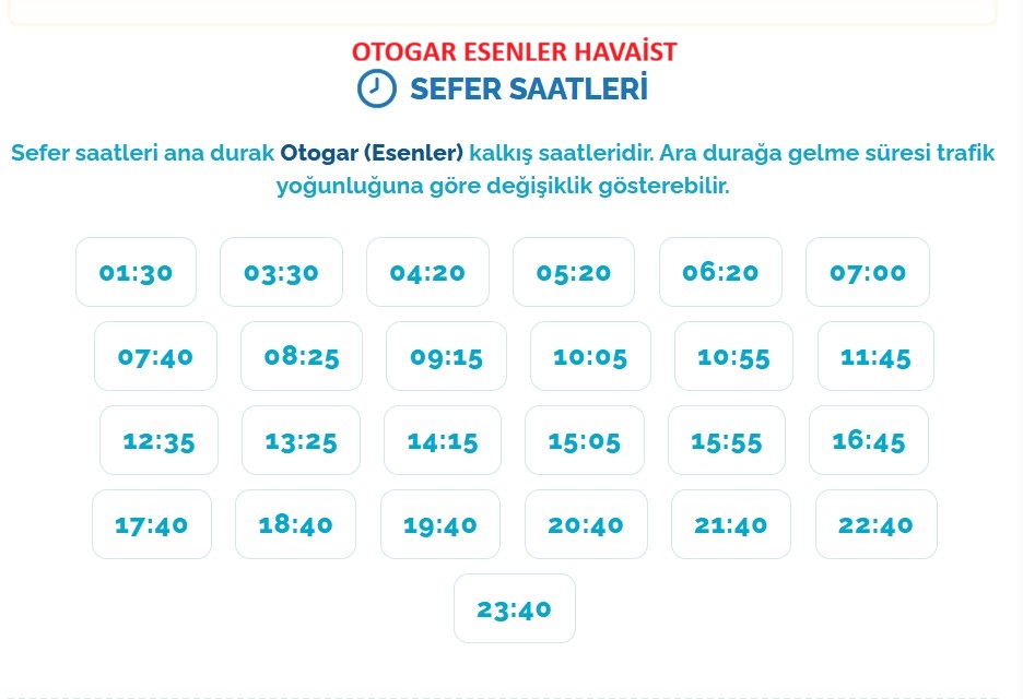 Otogar Esenler Havaist Saetleri